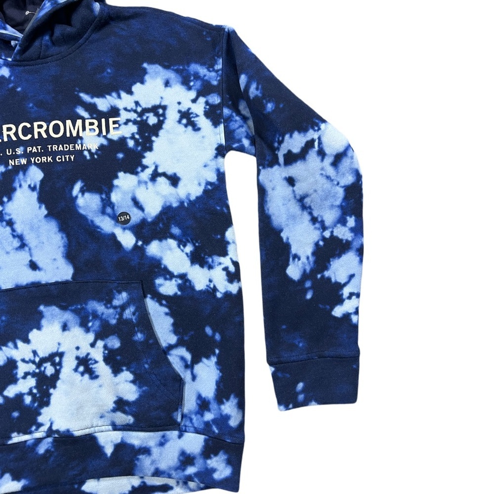 Abercrombie Kids Blue Tie Dye Hoodie Pullover Logo Sweatshirt Size 13/14 NWT - Picture 5 of 9